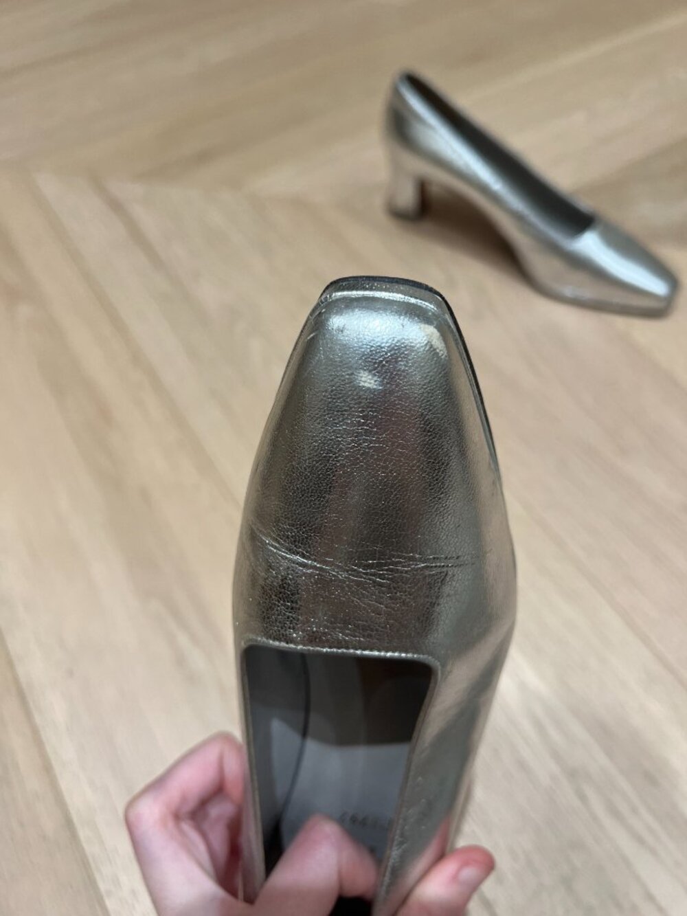 Christian Dior Vintage 90s Silver Metallic Leather Square Toe Pumps, Size 36.5 - Picture 7 of 9